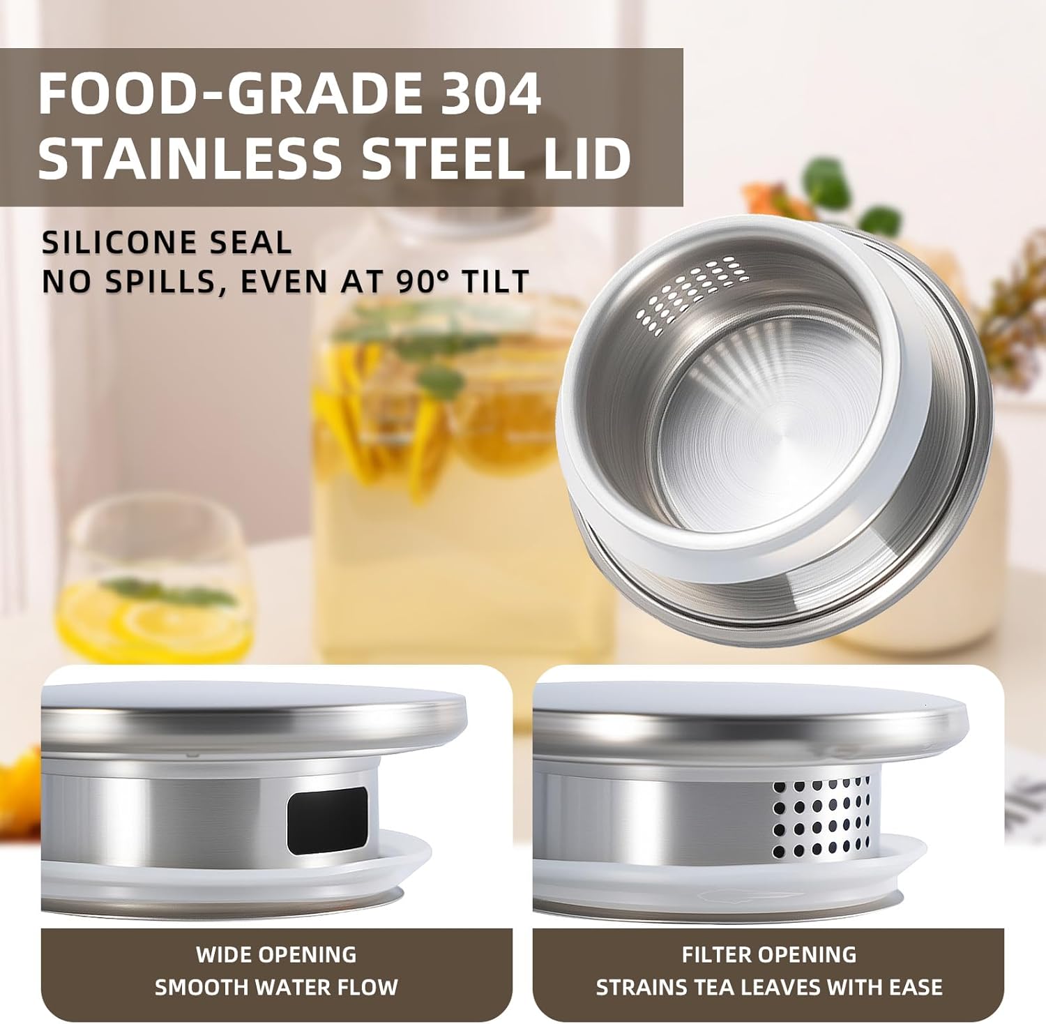 Glass Pitcher, 3.6L Glass Water Pitcher with Tight Stainless Steel Lid, Heat Resistant Borosilicate Glass Carafe, Temperature Safe (MG10) - Image 6