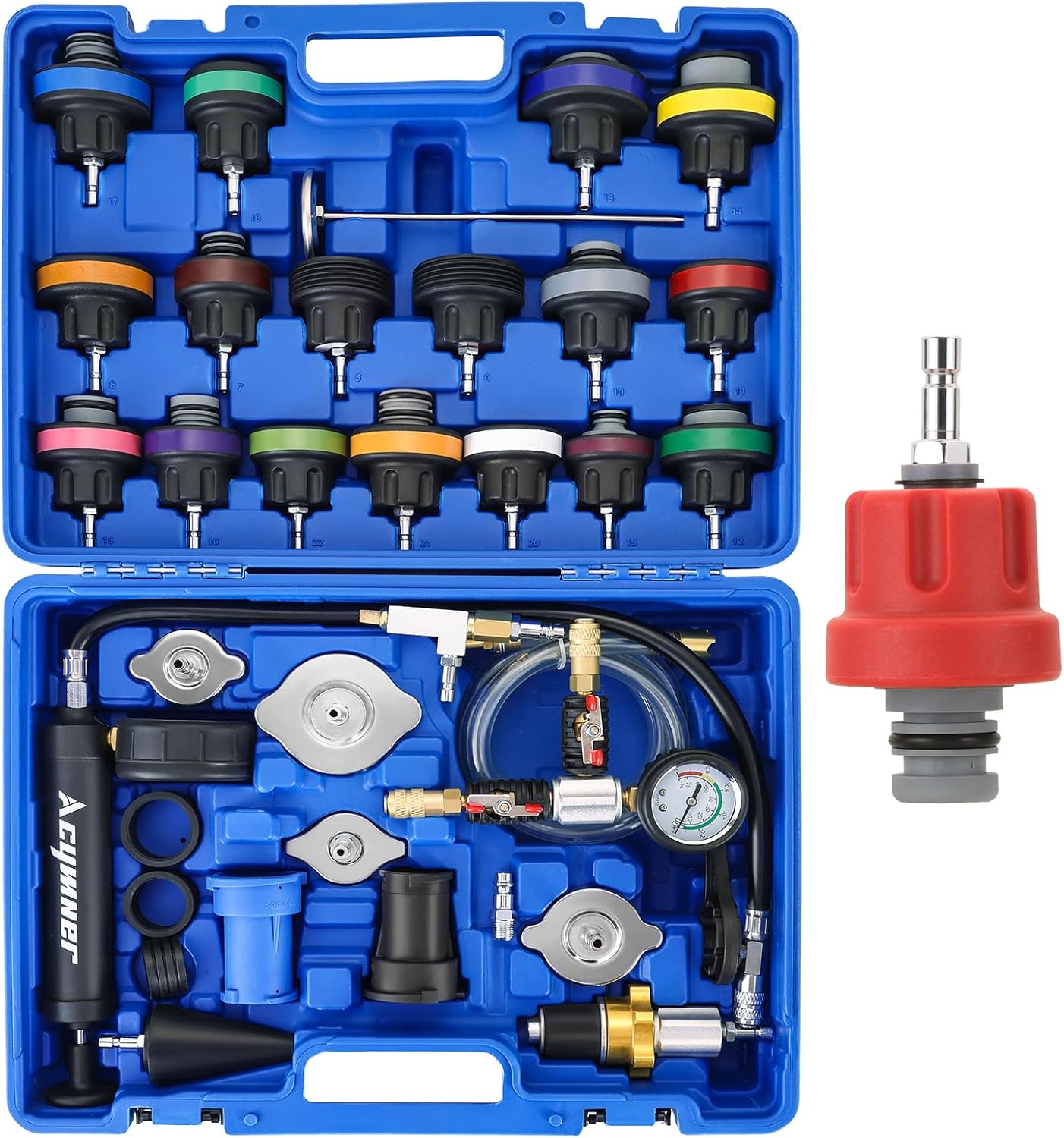 36PCS Universal Cooling System Pressure Test & Vacuum Coolant Fill Kit | Coolant Pressure Tester Kit, Radiator Leak Detection & Airlift Tool Set for Automotive Maintenance