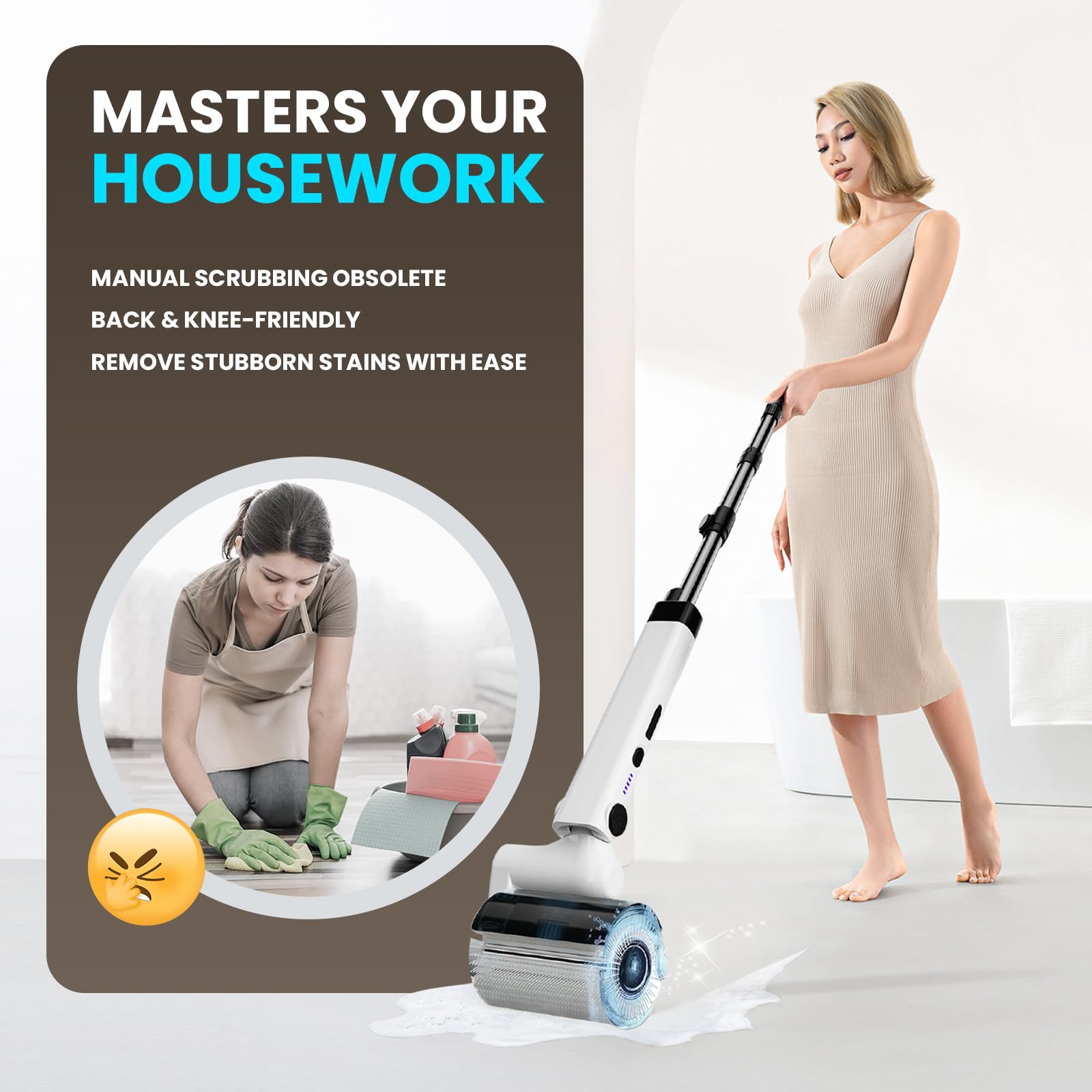 auvstar Elektrische Reinigungsbürste,Electric Cleaning Brush,Elektrische Putzbürste Reinigungsbürste Bad 4 Vielseitigen Bürstenköpfen mit Verstellbarem Griff für Bad Küche Auto Fußboden