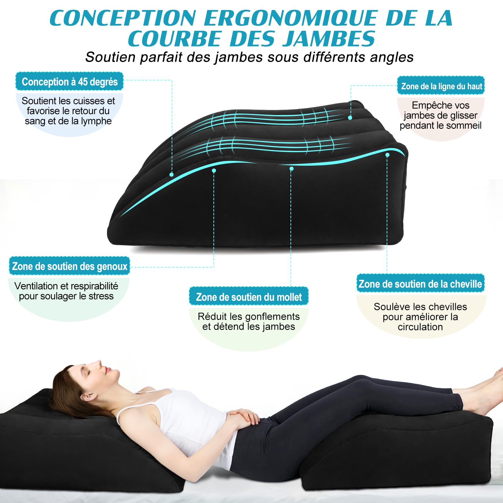 ZYODUOB Coussin Jambes Gonflable – Oreiller D'Élévation Jambes 45° Confortable Et Portable Pour Soulager Enflure, Douleurs Et Améliorer La Circulation