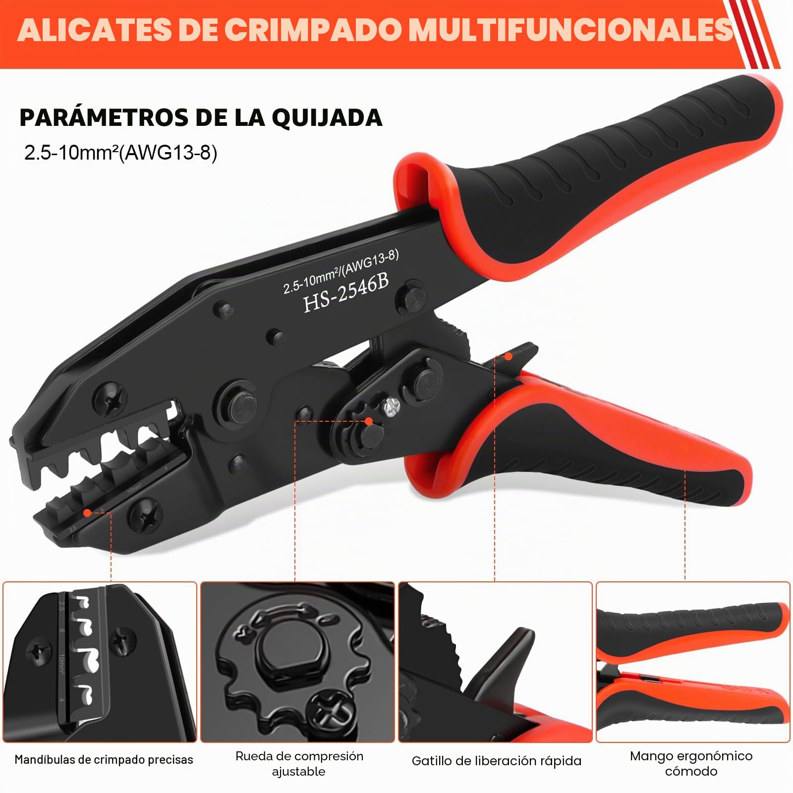 Juego de Crimpadora Solar para Cable Fotovoltaico 10 mm² con Adaptadores y Conectores Macho/Hembra