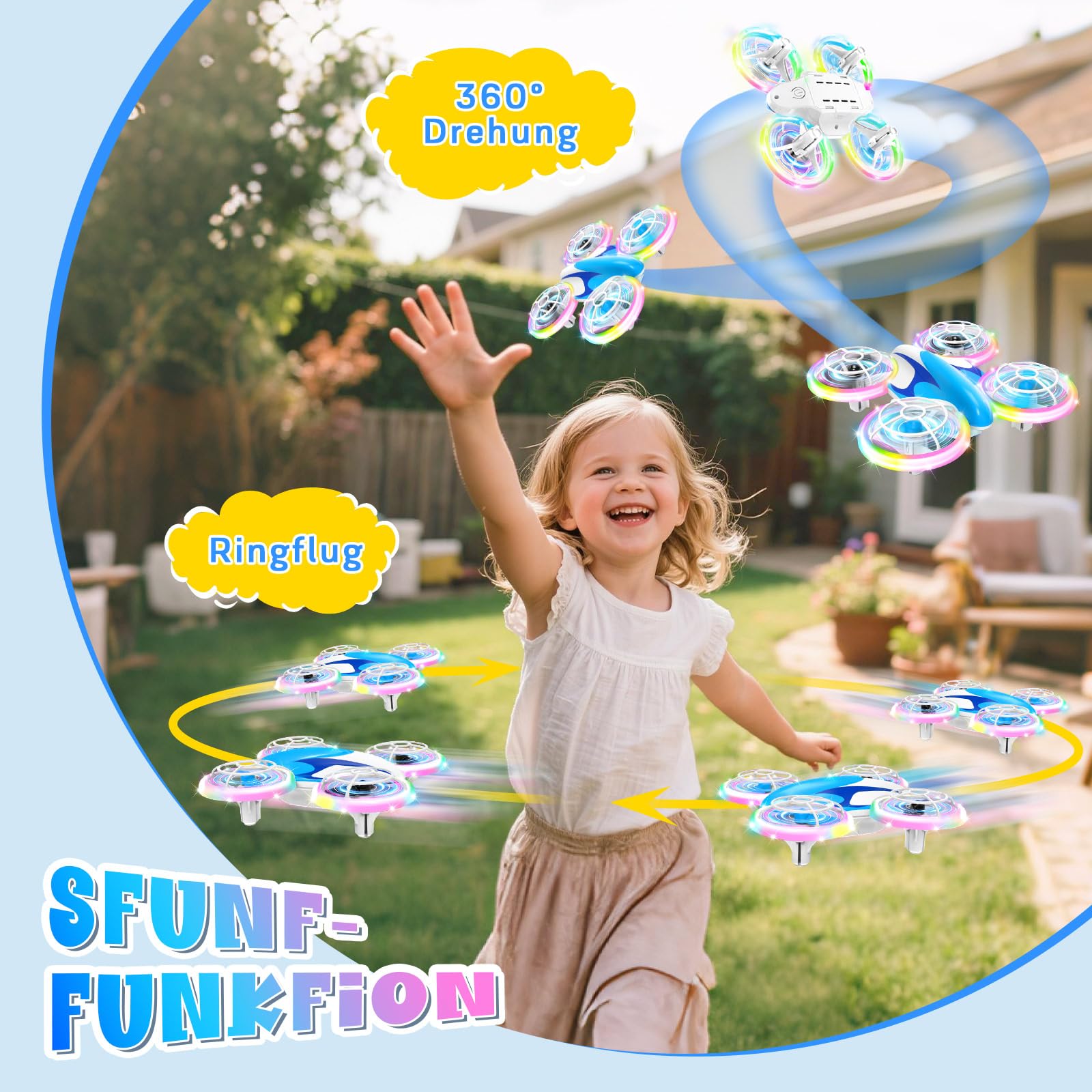 ZOOYAUE Mini Drohne für Kinder Spielzeug ab 6 7 8 9 10+ Jahre, RC Flugzeug Drone mit 3 Akkus, 360°Flips, LED Lichter für Indoor Outdoor, Geschenk für Anfänger Jungen Mädchen, Blau
