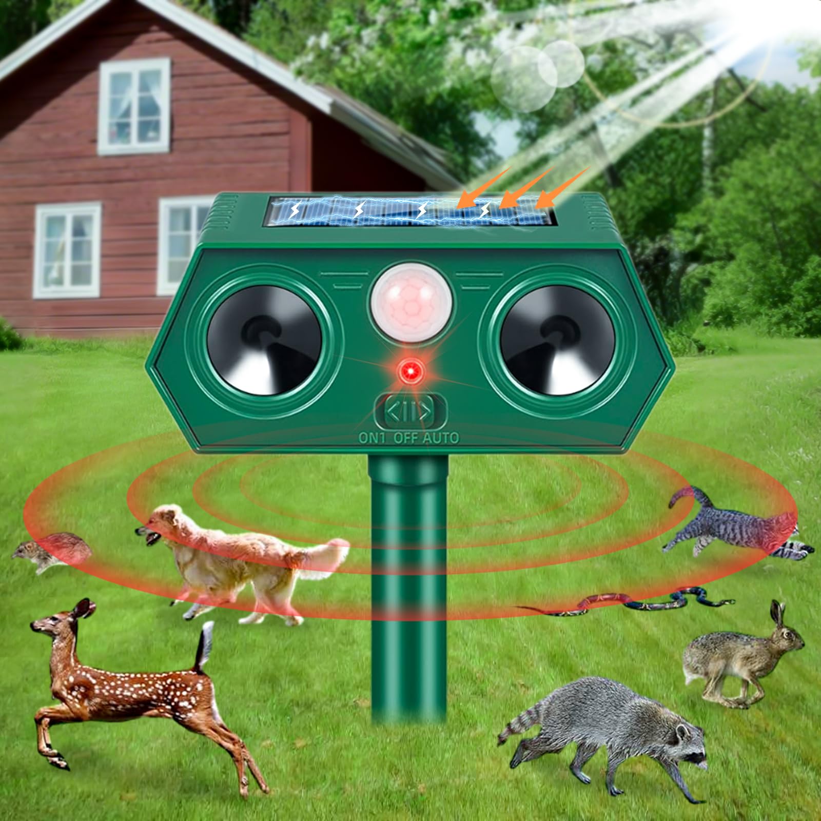 Daosonzry Cat Repellent for Gardens uk, Solar Cat Repellent Ultrasonic with PIR Sensor, IP44 Waterproof Ultrasonic Animal Repellent for Cats, Foxes, Squirrels, Birds, Dogs & Rodents
