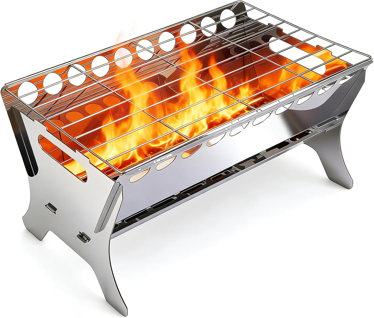 Portable Charcoal Grill, Stainless Steel BBQ Grill – 9x10x17 inch Folding Firepit Grill for Camping, Backyard, Picnic & Outdoor Cooking