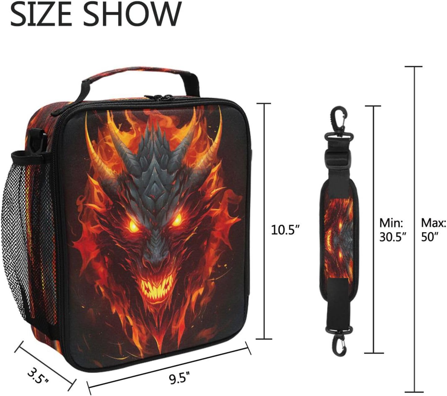 Dragon Fire Lunch Box Bag Large for Boys Girls Kid Insulated Lunch Bags Food Container Reusable Lunchbox Portable Meal Prep Containers Reusable for Men Women Office Picnic School