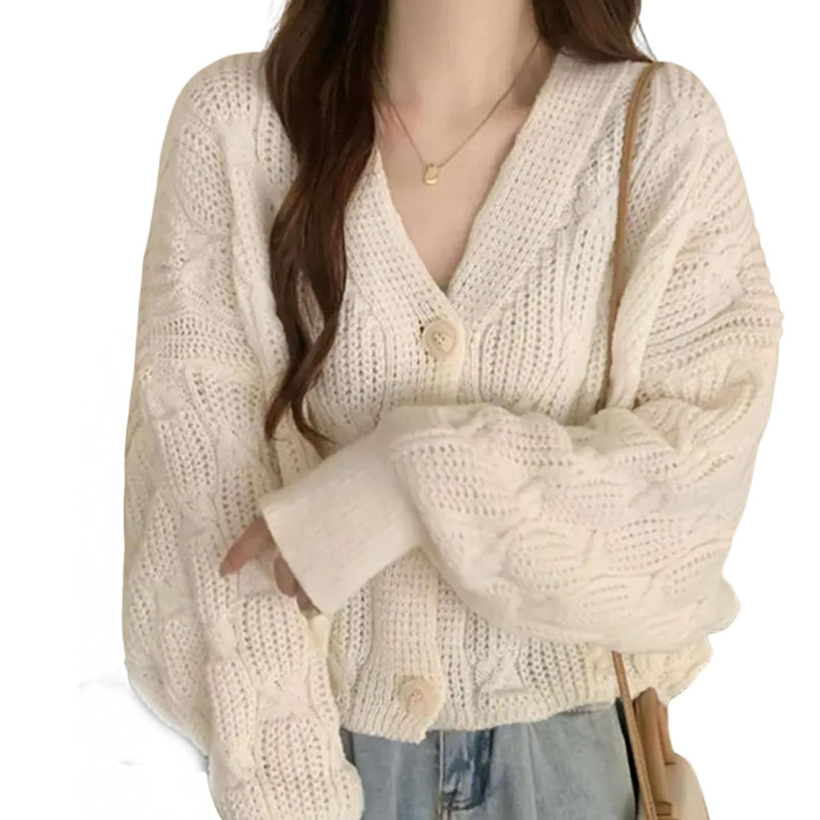 Amazon.co.jp: ウェーブ編みケーブルニットカーディガン ニット  