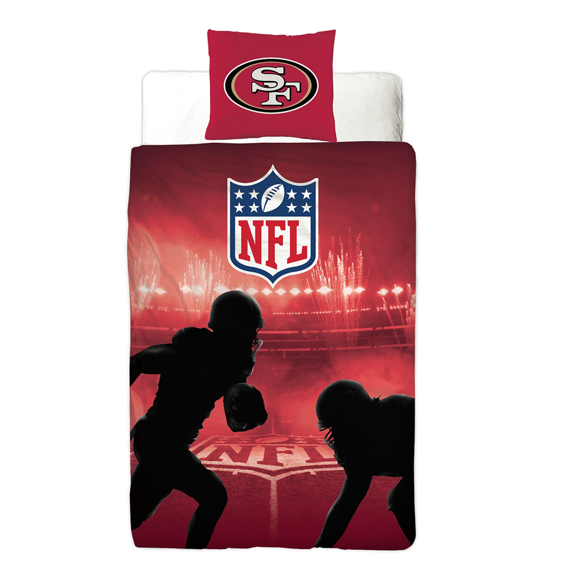 NFL Bettwäsche San Francisco 49ers 135 x 200 cm + 80 x 80 cm 100% Baumwolle in Renforcé-Linon-Qualität Reißverschluss American Football Fan Super Bowl Sourdough Sam Wende-Bezug deutsche Größe