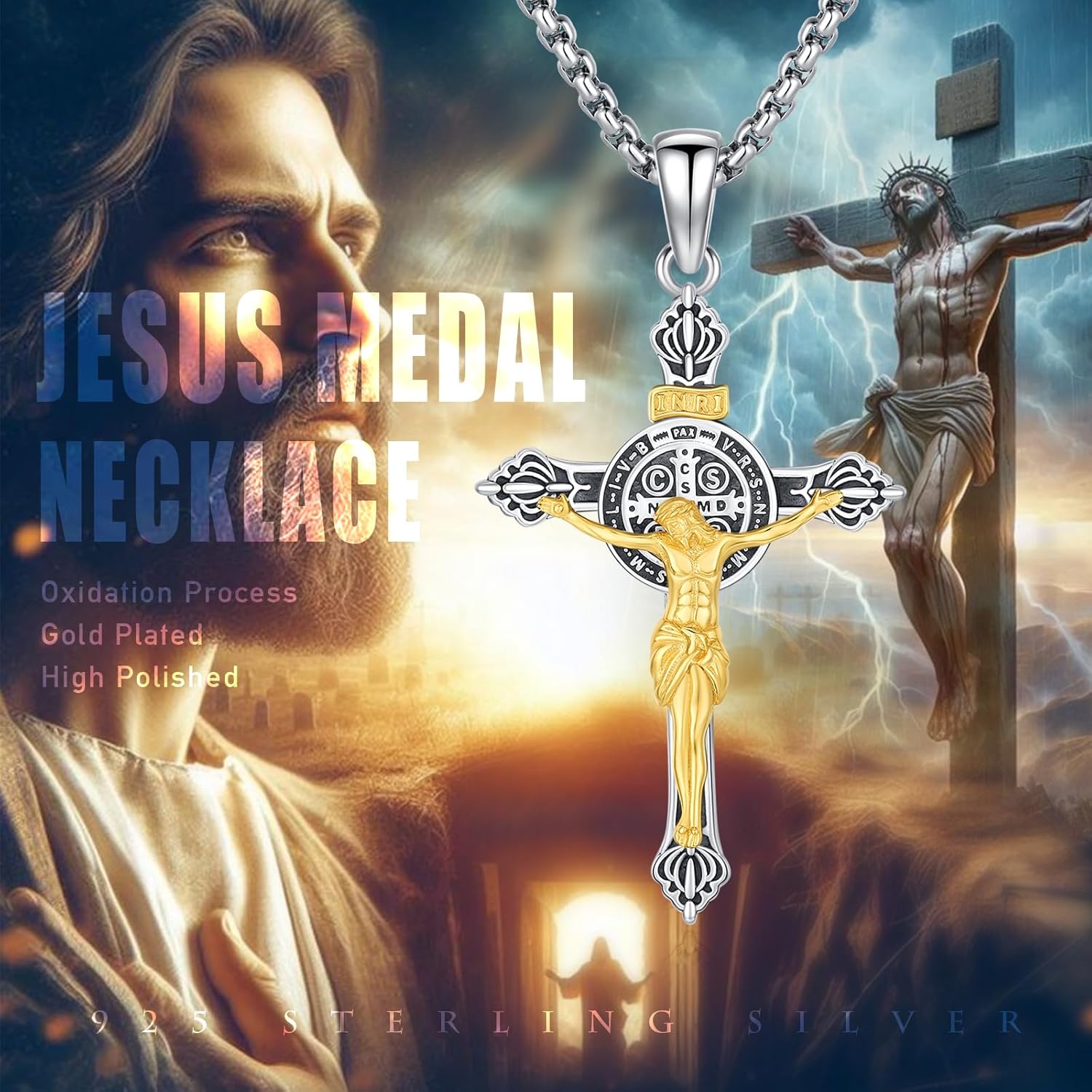 Crucifix Necklace for Men 925 Sterling Silver Jesus Cross Necklace Crucifix Cross Pendant Protection Jewelry for Men Women - Image 3