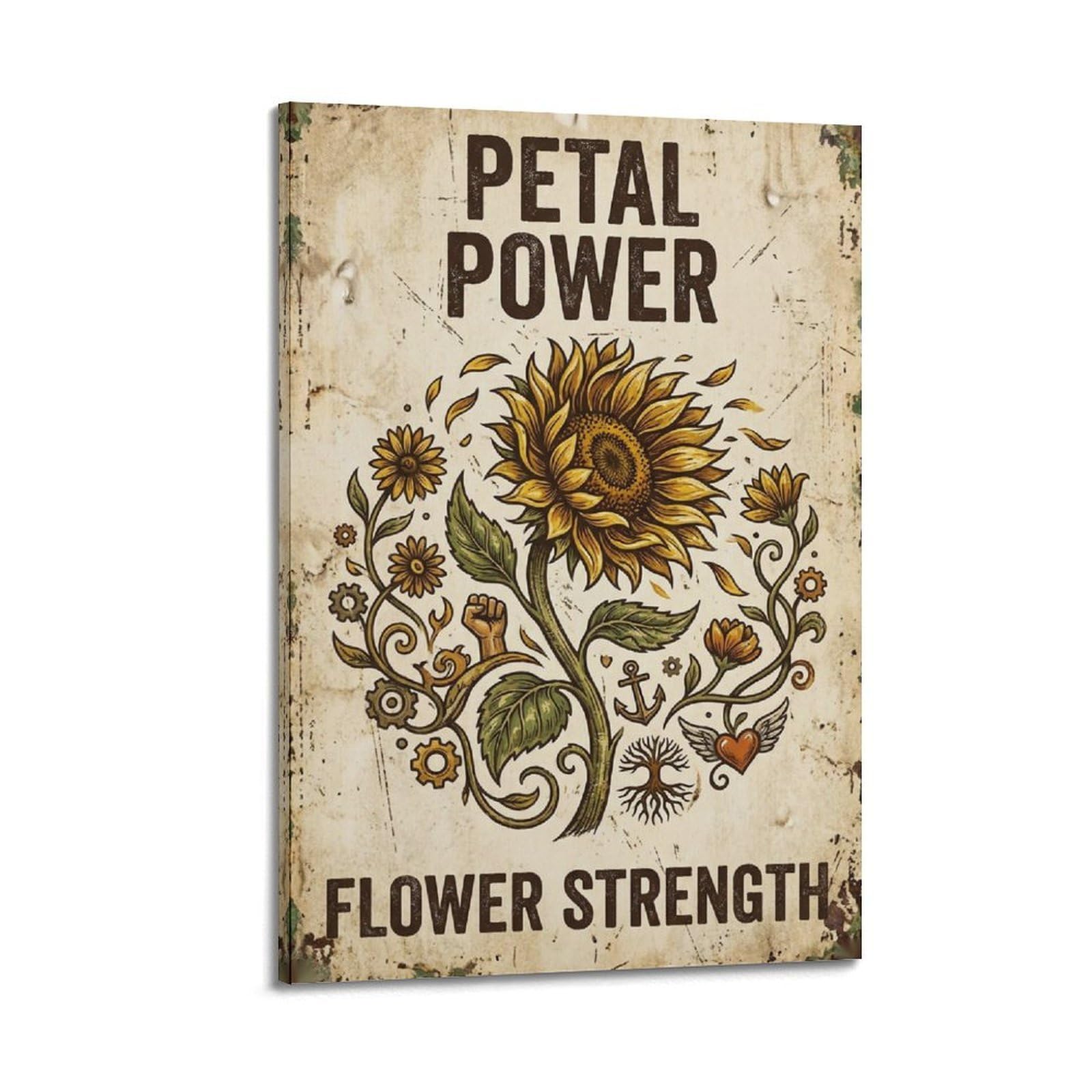 OKAHYS Petal Power Flower Vintage Rustic Poster Botanical Modern Decorative Canvas Prints - Ideal Wall Art for Family, Man Cave, Game Room, Boys & Girls Bedroom 24x36inch