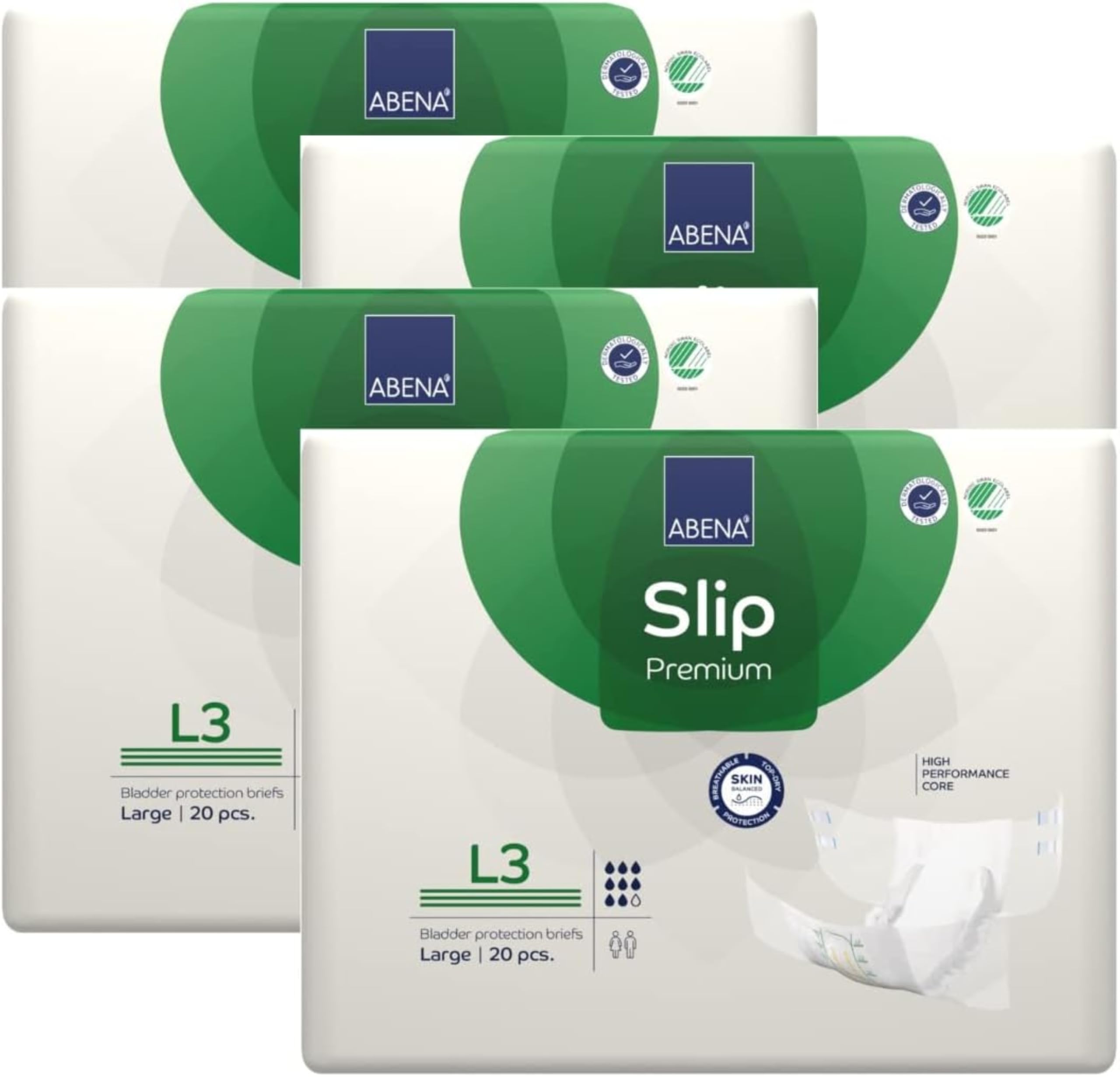 ABENA Slip Premium All-In-One Incontinence Pads For Men & Women, Eco-Labelled - Large 3, 100-150cm Waist, 3400ml Absorbency, 4x 20PK