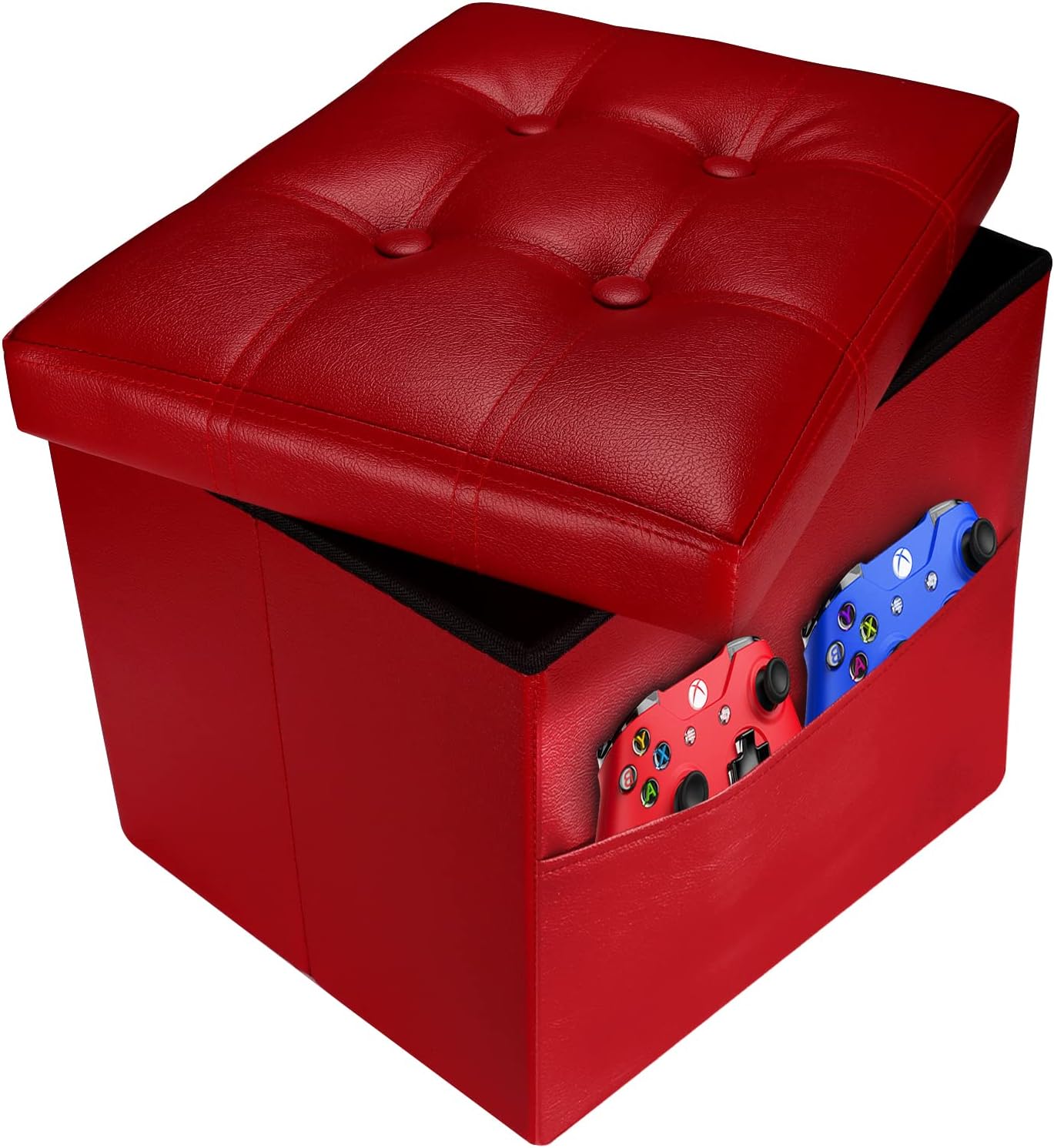 AmasSmile® 2PC Storage Ottoman Folding Foot Rest Stool with