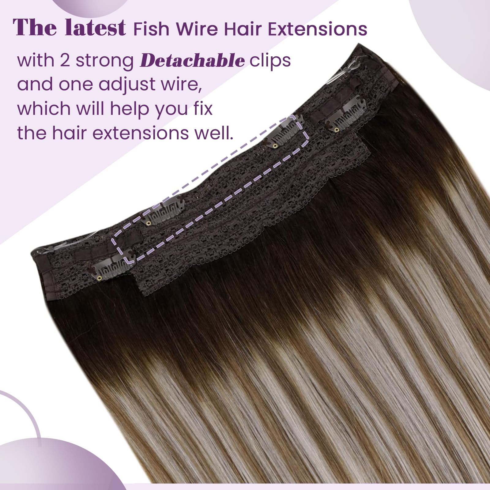 LaaVoo Extensiones De Pelo Natural Hilo Balayage Marrón Oscuro Ombre Rubio Extensiones De Hilo Invisible 40cm/16Pulgadas Extensiones Hilo Natural Liso 80g #3/8/24