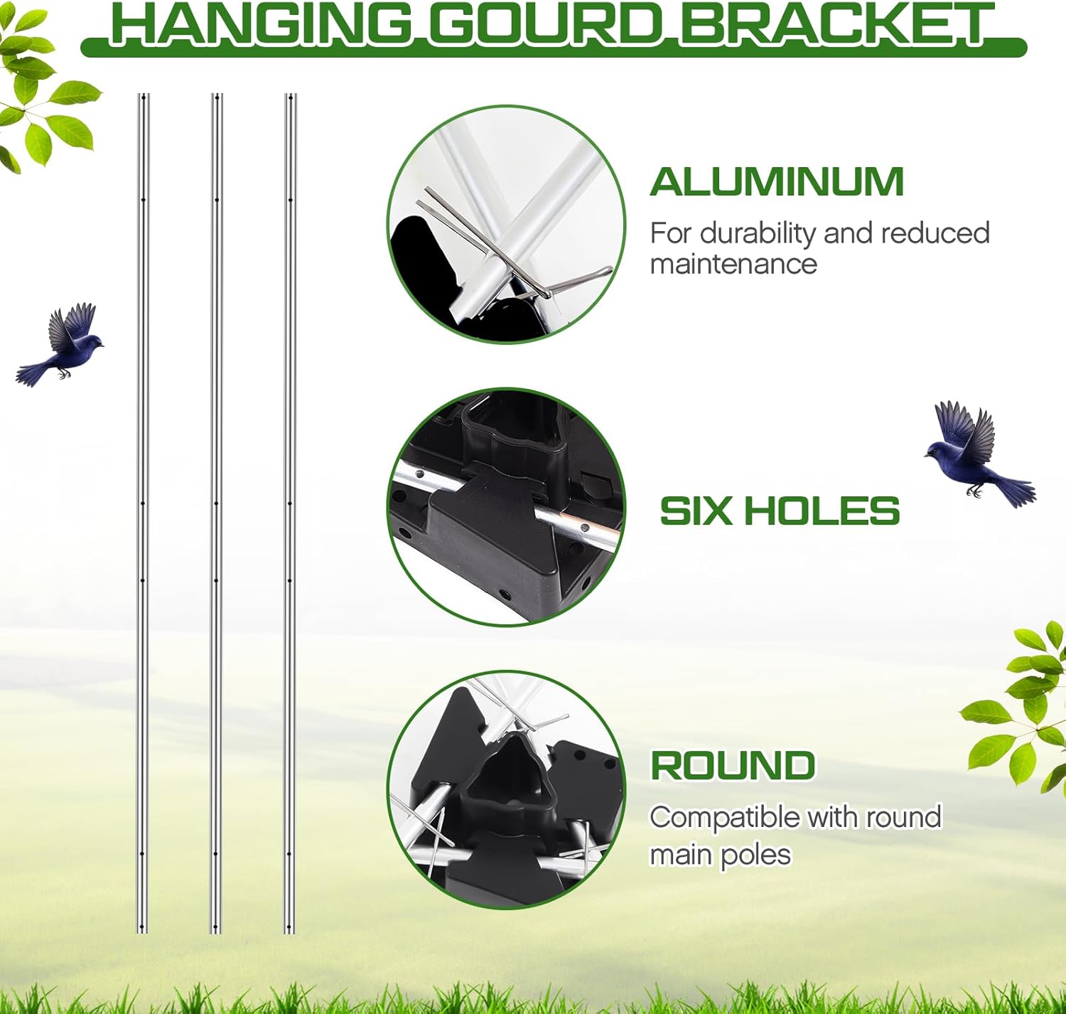 1 Set 3 Pcs Hanging Gourd Bracket, Purple Martin Gourds Hangers, Only Compatible with 28mm/1.1in Pole，Round, Aluminum Bracket, Durable and Easy to Install