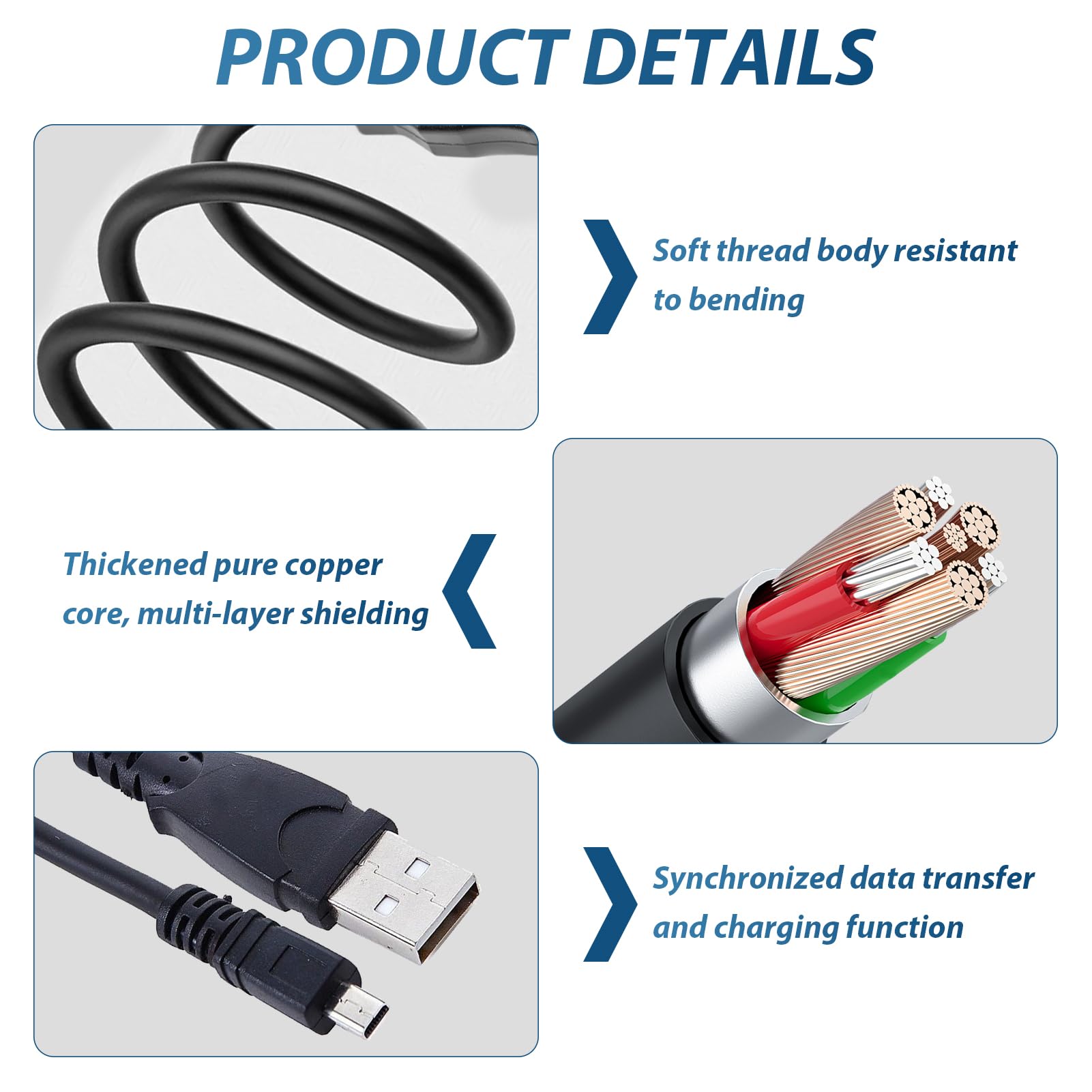 USB Charger & Data Sync Cable For Nikon Cameras – Compatible With Coolpix S800/c, P330 & More