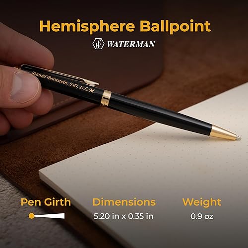 Vista 16 de Bolígrafo Waterman personalizado Bolígrafo Waterman Hemisphere grabado con acabado inoxidable cepillado y borde plateado. Bolígrafo de regalo