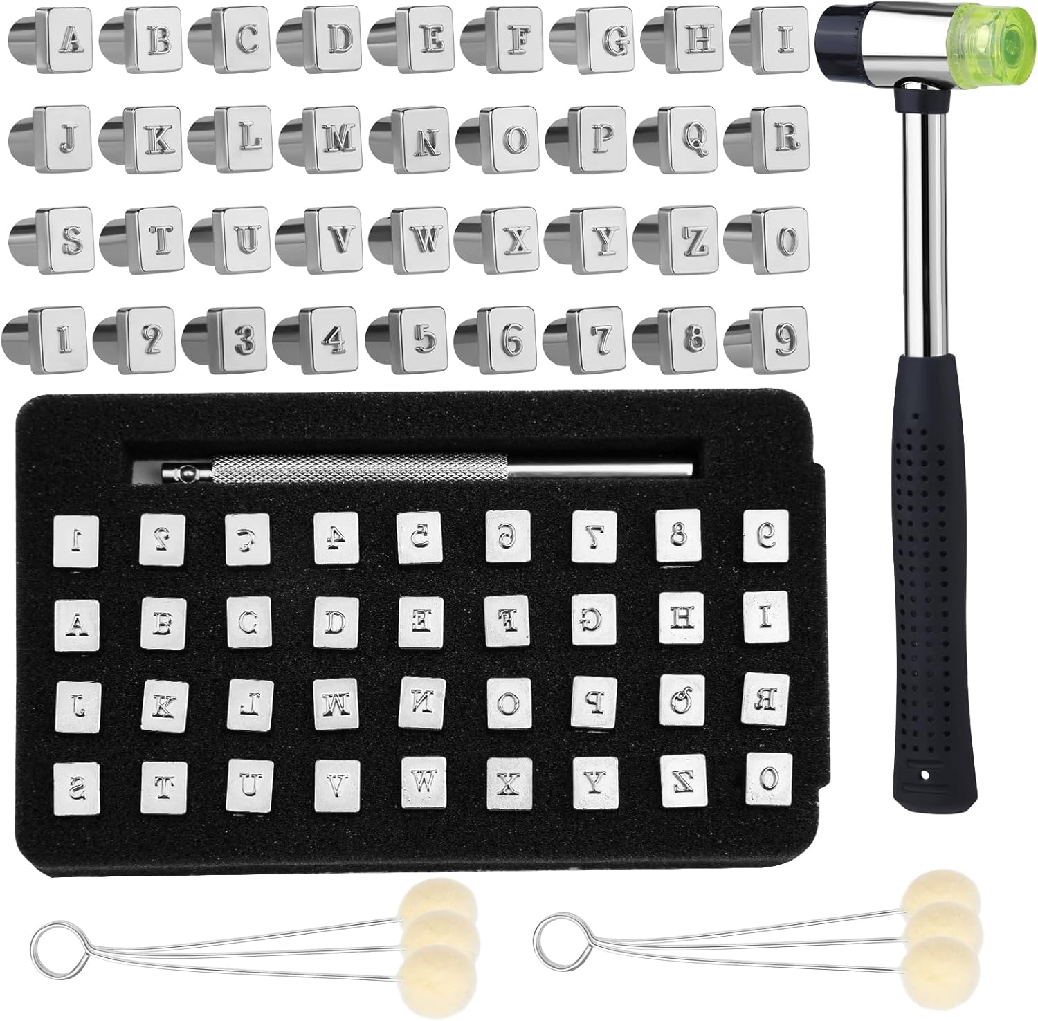 Leather Stamping Tools - Leather Carving Tool Kit, Saddle Making Tools Set, Swivel Knife, Leather Working Hammer, Cutting Knife, Wool Daubers, Frosted Strip for Leather Stamping, Carving