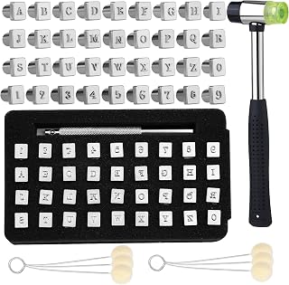 Wonvoc 44 Pcs Leather Stamping Tools, 36 Pcs Leather Letter Stamps, Leather Stamping Kit, with Wool Dauber Stamping Tools, Leather Hammer, for DIY Leathercrafts
