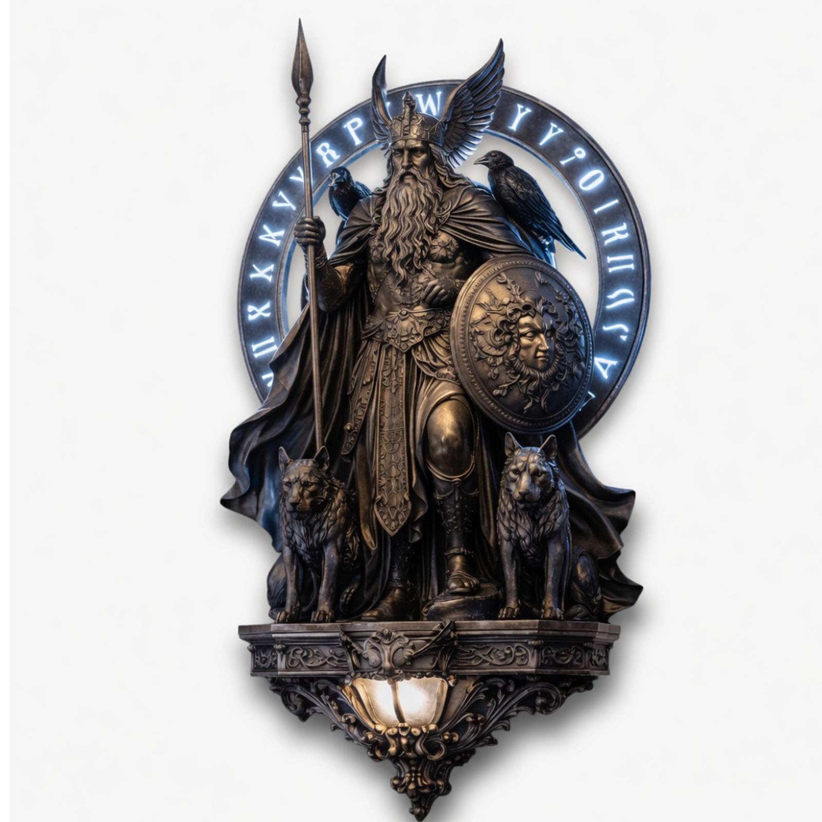 Odin Wall Lamp 10in Resin Wall Sconce, Norse Mythology Wall Light, Viking Allfather LED Wall Decor for Bedroom Living Room Study, Ideal Gift for Gothic Lovers Mythology Fans (Odin, 10in)