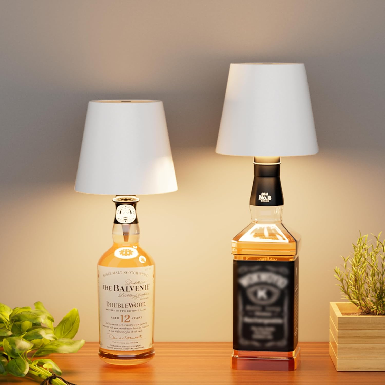 2 Pack Wireless Bottle Lamp Shade - Portable LED Wine Bottle Lamp with Stopper, 3 Color Stepless Dimming Rechargeable Touch Wine Bottle Lights for Any Liquor Bottle Bars Restaurants-White