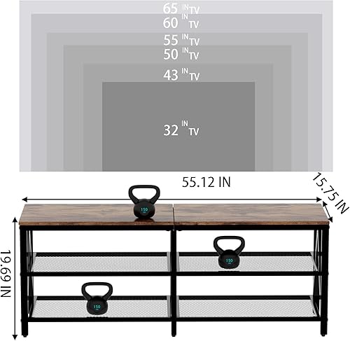 Miniatura 4 de Soporte de TV para televisores de hasta 65 pulgadas, mesa consola de TV industrial de 55 pulgadas de largo con estantes de almacenamiento de 3