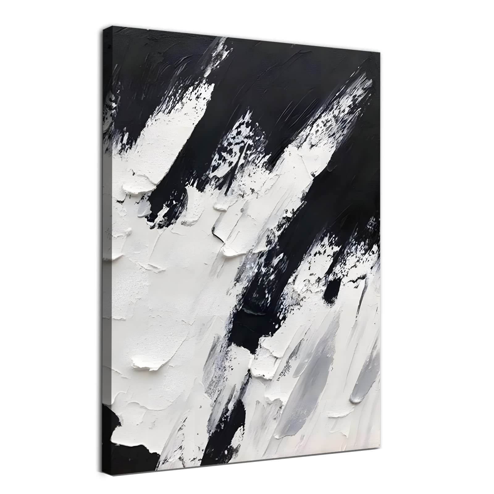 Abstract Grey Black and White Canvas Wall Art Picture Print Brush Stroke Poster Modern Texture Abstract Painting Black and White Textured Wall Art