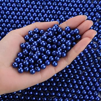 DUQGUHO Blue Beads for Bracelets Pearls for Jewelry Making 8mm Blue Pearl for Crafts Bulk Fake Pearl with Holes 500PCS Pearl Beads for Hair Plastic Beads for Bracelets