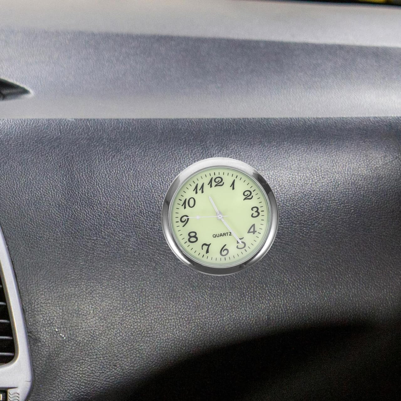 Mini Quartz Car Clock Stick on Dashboard Luminous Clock Compact 1.49 Inch Car Interior Ornament