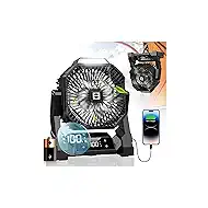 Portable Camping Fan with LED Lantern, 30000mAh Rechargeable Battery Operated Fan with 3 Speeds & Digtal, Personal USB Table for Camping Essential ＆ Hurricane-Ready