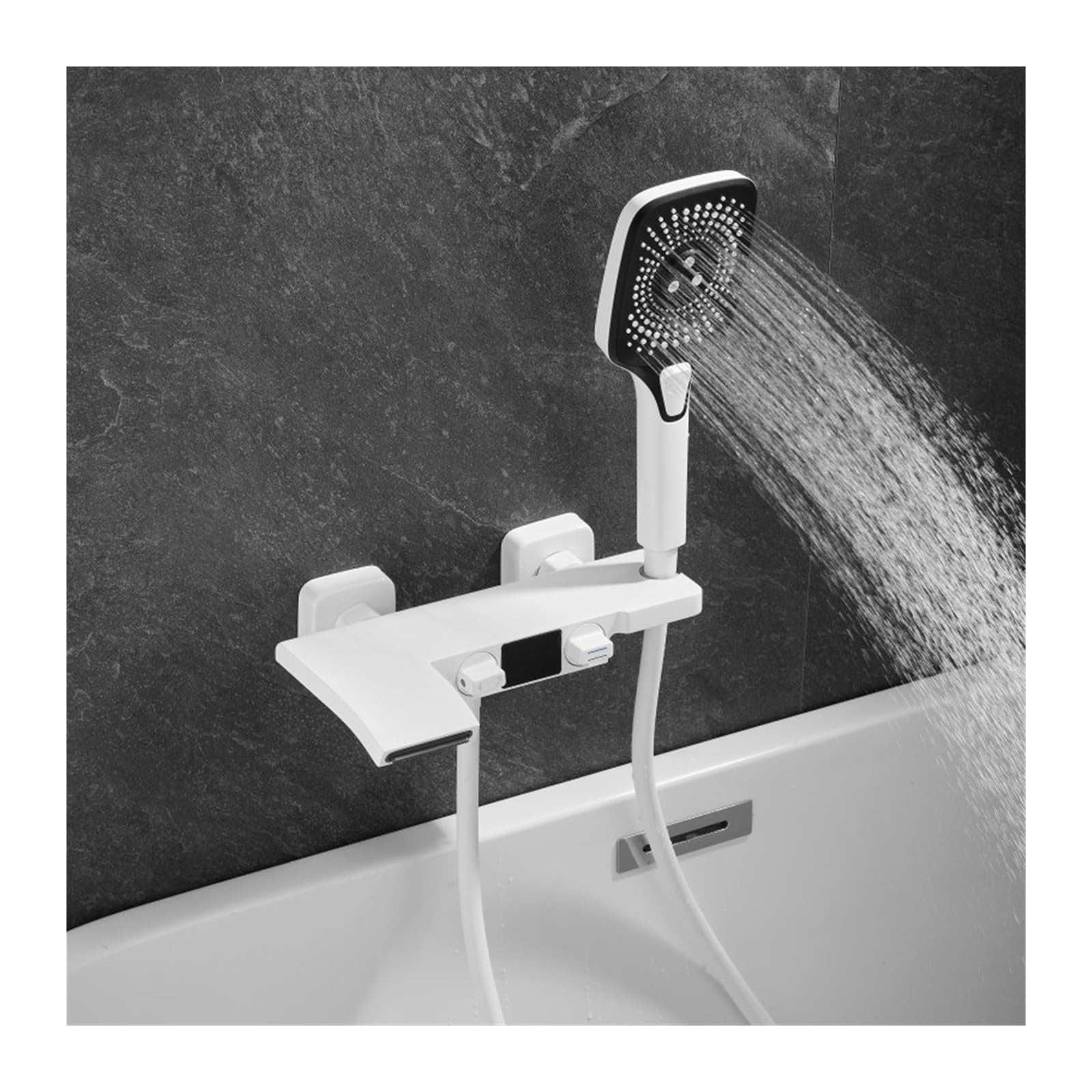 Set Doccia for Bagno Kit Doccia for Vasca ， Rubinetto for Vasca da Bagno Bianco Set Doccia con Display a Cascata Nascosto ， Doccia Digitale incorporata(White)
