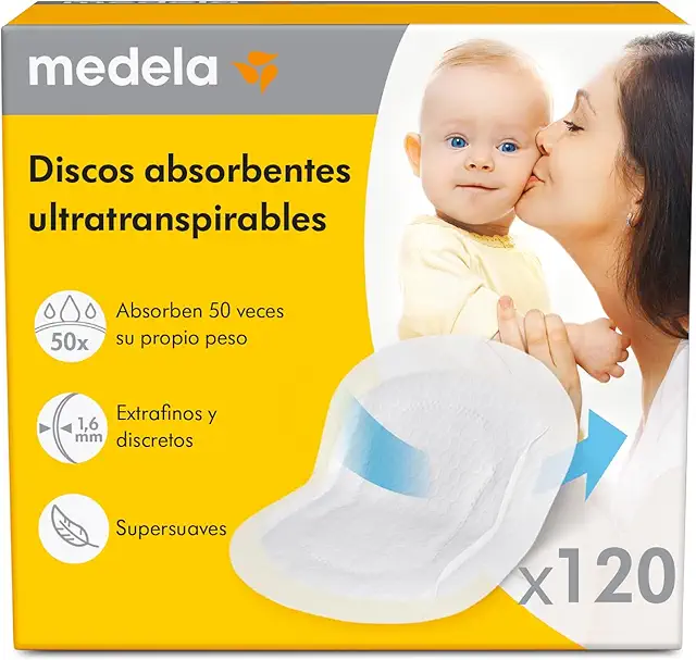Discos absorbentes para lactancia Medela - Paquete de 120 - Diseño discreto y cómodo