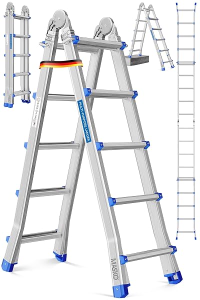 MASKO Aluminium 6in1 Mehrzweckleiter (20 Sprossen, 520 cm, 150 kg) Mehrzweckleiter