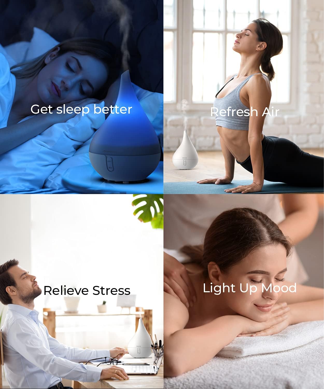 Aromacare Essential Oil Diffuser, Aromatherapy Diffusers for Essential Oils, 250ml Cool Mist Humidifier, Aroma Diffusers for Home, One Fill for 13Hours with Night Light 2 Mist Mode Waterless Auto-Off : Health & Household