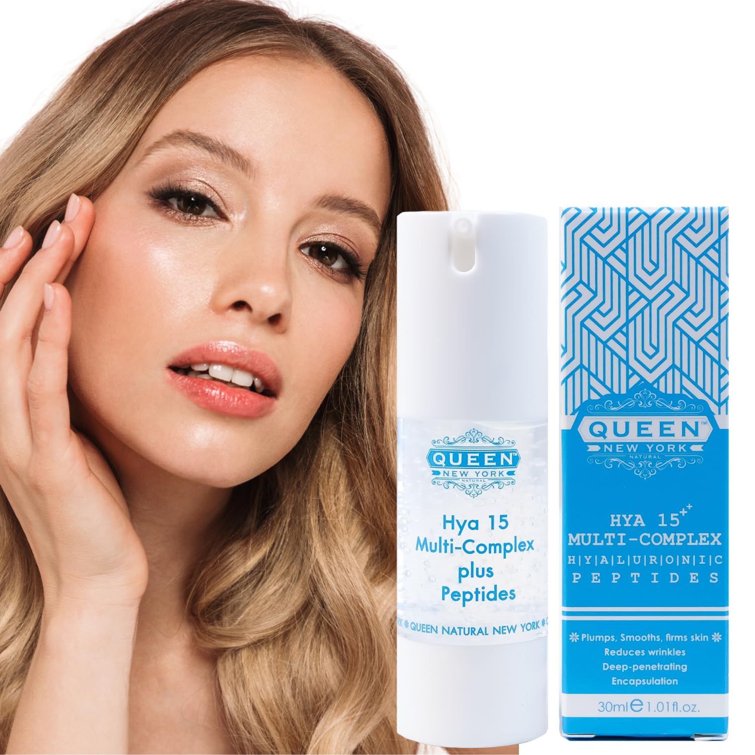 QUEEN NEW YORK QUEEN HYA 15 Multi-Complex with Rejuline-Patented Korean peptide|Multi Peptide Serum for Face, Korean AntiAging Facial Serum & Peptide Moisturizer for hydrated, smooth, radiant-looking skin, 1.01fl oz