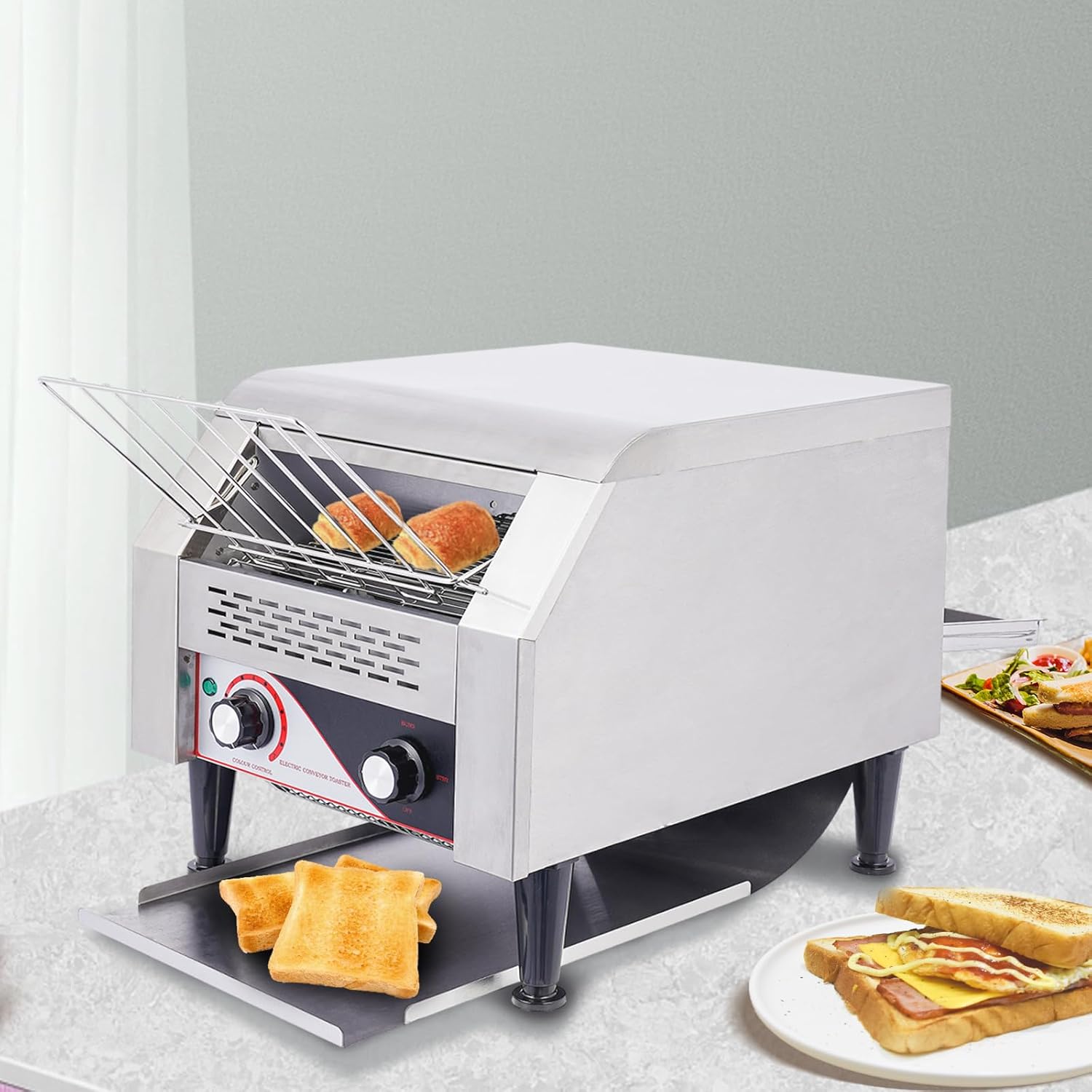 Heavy-Duty Electric Conveyor Toaster Oven - Stainless Steel Commercial Toaster for Bagels, Burgers, Buns & Bread - High Capacity (300 Slices/Hour)