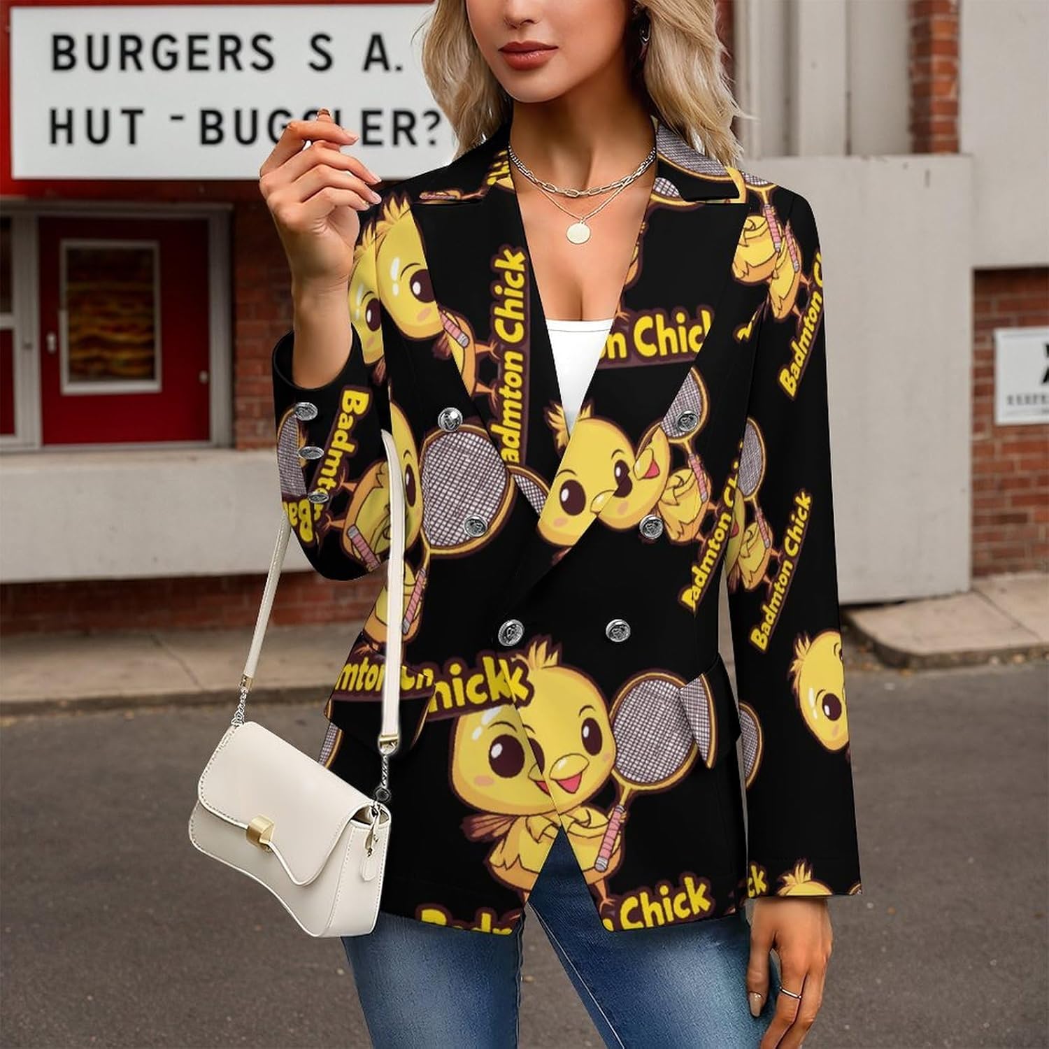 Badminton Chick Chicken Birdie Women's Blazer Long Sleeve Suits Business Casual Blazers Jackets Lapel Open Front Suit