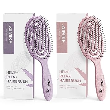 AIMIKE Hemp-Relax Detangler Hair Brush, Glide Through Tangles with Ease for Women, Kids, Wet & Dry Hair Purple+Pink