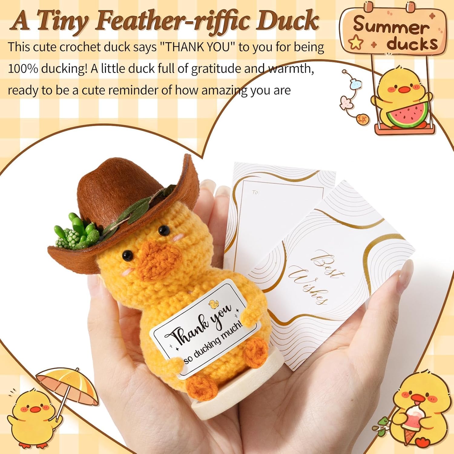 6PCS Positive Crochet Duck Thank You Gifts for Women, Employee Appreciation Gifts Emotional Support Crochet Buddies w/ Card, Valentines Day Birthday Gift for Women Coworker Teacher Nurses Boss Staff - Image 2