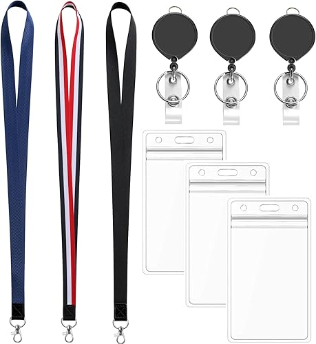 Miniatura 3 de AIWOQI Paquete de 3 cordones para cuello de crucero con soporte vertical transparente para tarjetas de identificación y carrete retráctil, para