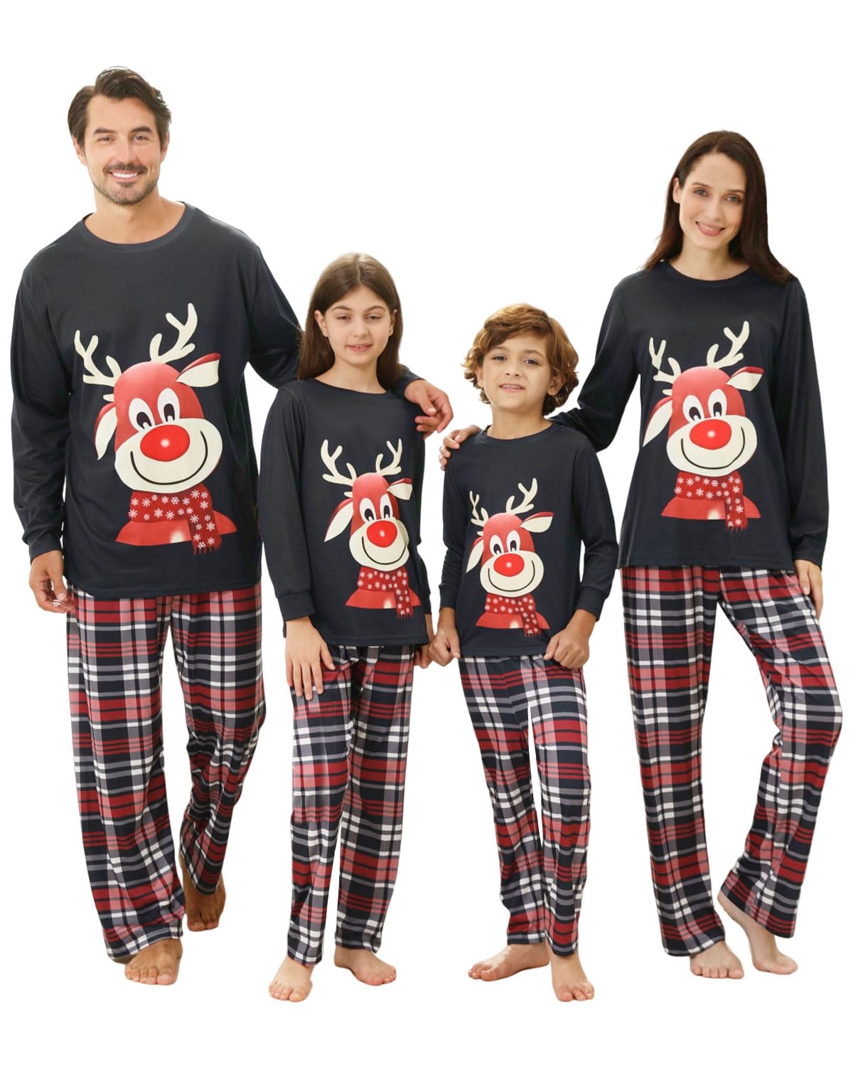 Pigiami Natalizi per Tutta la Famiglia, Pigiama Natale Famiglia con Simpatico Renna, Pigiama Natalizio Coordinati Due Pezzi, Pigiami di Natale per Coppia Donna Uomo Bambina Bambino ragazza ragazzo
