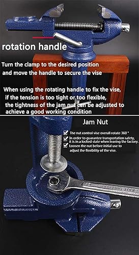 Miniatura 21 de MYTEC Tornillo de banco 2 en 1 resistente para banco de trabajo, 6.0 pulgadas azul, tornillo de mesa multiusos mejorado, tornillo de banco giratorio