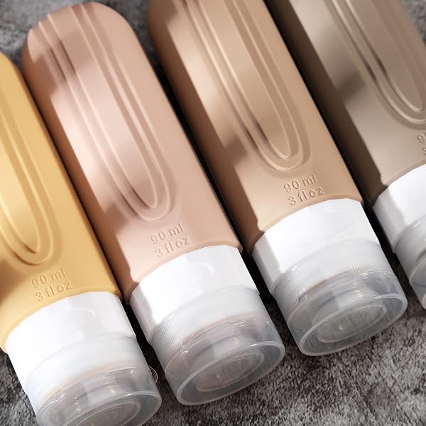 Travel Bottles for Toiletries, Tsa Approved 3oz Travel Size Containers BPA Free Leak Proof Refillable Liquid Silicone Squeezable Travel Accessories for Shampoo Conditioner Lotion (4 Pack) Apr - 4