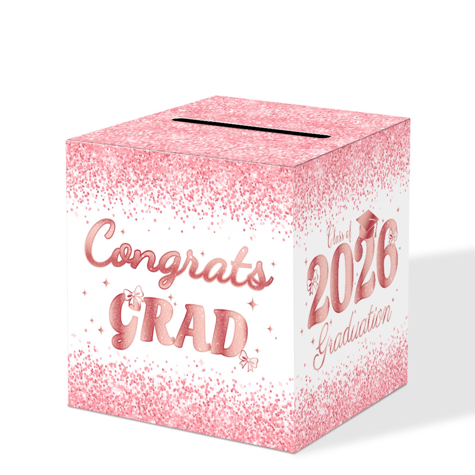 Pink 2026 Graduation Party Decorations Congrats Grad Card Box, Rose Gold Graduation Party Decorations Graduation Money Card Boxes Holder Graduation Gift Party Favors Decor Party Supplies