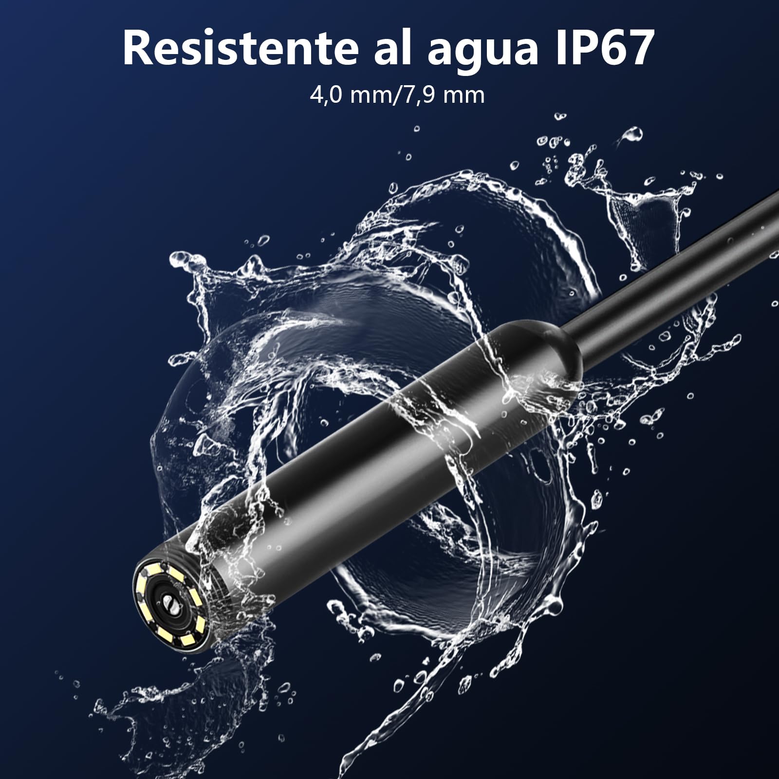 Endoscopio Cámara de Inspección 10 Metros | Cámara Endoscópica Full HD 1080P IP67 Impermeable con 8 LED, Imán y Gancho para Tuberías, Motores, Alcantarillas - Cámara para Móvil sin App