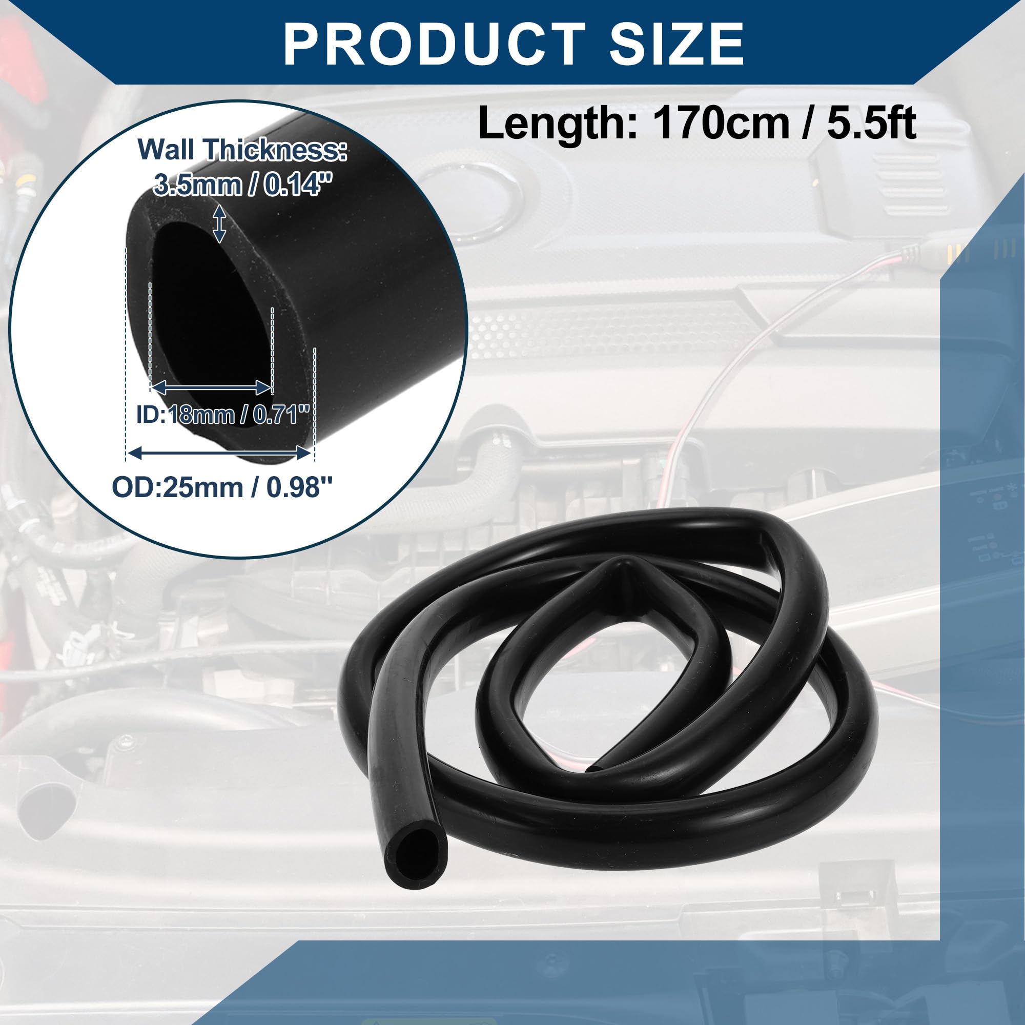 Tubo in Silicone per Aspirazione Tubo per Linea di Aspirazione Automobilistica Ad Alta Temperatura 5.5ft 11/16" 18mm ID 3.5mm Spessore 1 Pezzo Nero