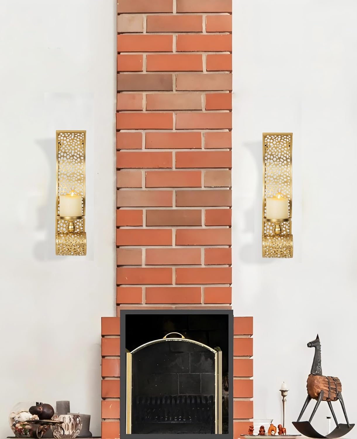 Gold Candle Sconces - Metal Wall Candle Holders for Living Rooms hallways Decorative Set of 2