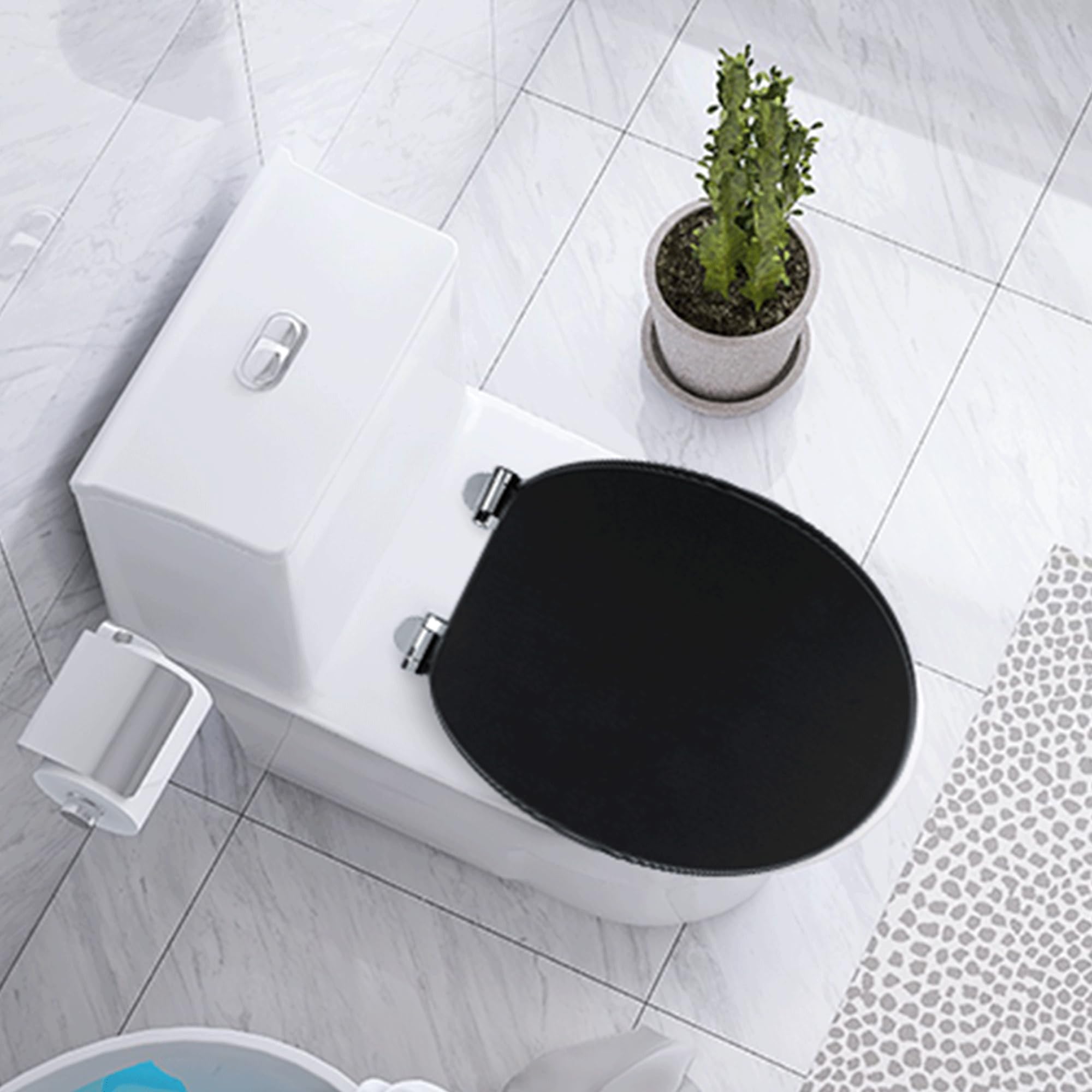 SINOBATH,Sedile WC - Copriwater Universale di alta qualità in legno, tanti motivi colorati, seduta comoda, facile da montare con istruzioni di montaggio Nero