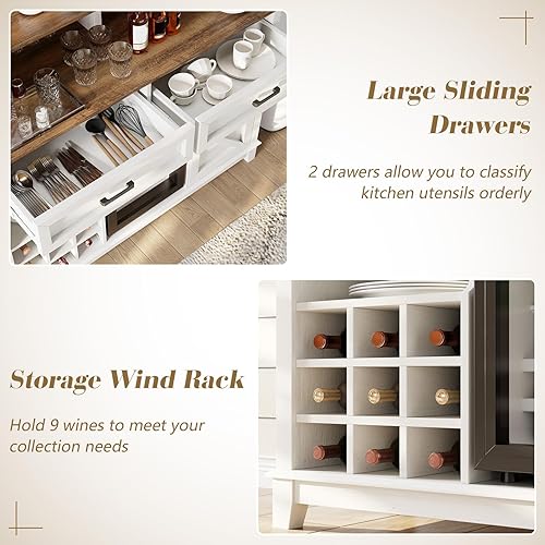 Miniatura 6 de Armario de barra de café de granja con refrigerador de bebidas, gabinete rústico de bar de vino de 47 pulgadas con 15 mini refrigeradores, puerta de