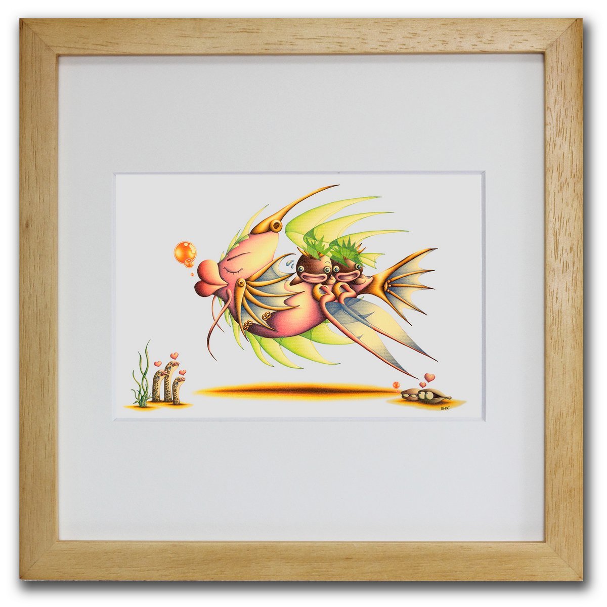 Amazon.co.jp: 色鉛筆画・版画 お洒落魚 SHOji絵画 インテリア 壁掛け