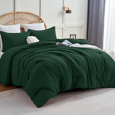CozyLux Dark Olive Green Full Size Comforter Set, 3 Pieces Solid Breathable Quilted Bedding Sets, Luxury Fluffy Soft Bed Set with Down Alternative Comforter All Season (1 Comforter & 2 Pillowcases)