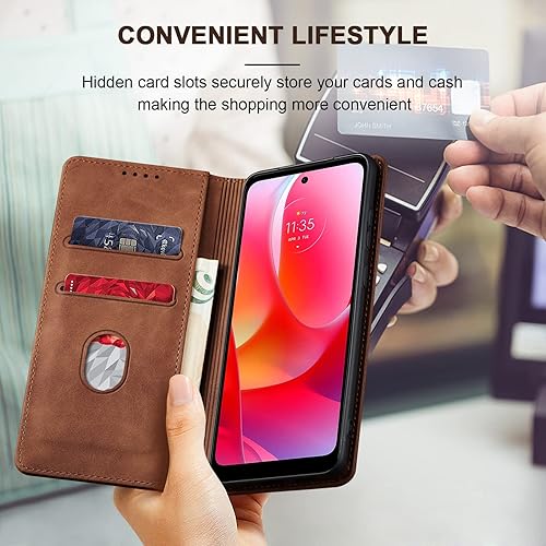 Miniatura 6 de Jasonyu Funda tipo cartera con tapa para Moto G Play (2023)Moto G Power (2022), funda magnética de cuero con tarjetero, función atril, funda